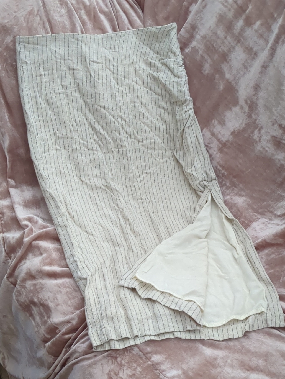 Cream Pinstripe Pencil Skirt with Side Slit